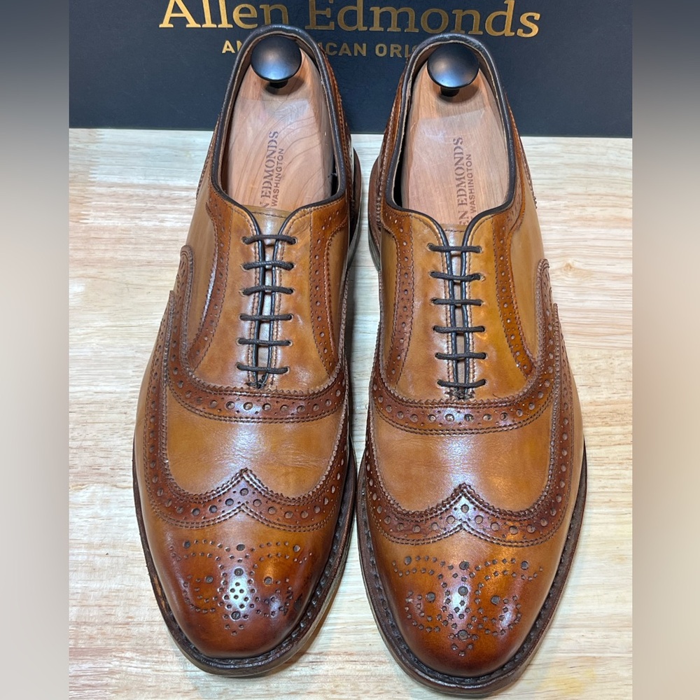 Allen Edmonds McAllister Men’s Walnut Leather Wingtip Oxfords w Patinas Sz 10.5D